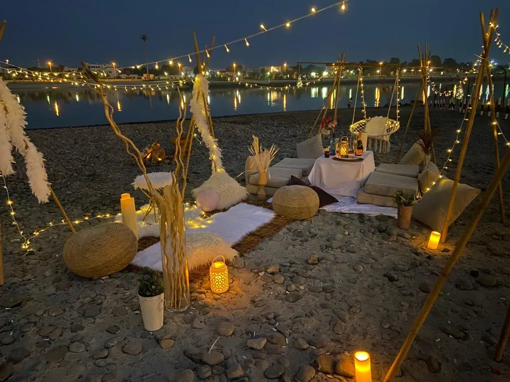 Beachfront Picnics - Lakeside teepees at golden hour