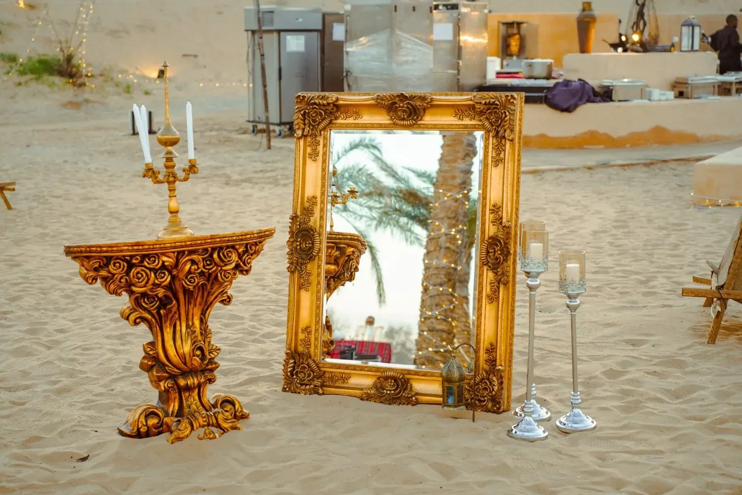Mehendi night décor at a desert wedding venue near Abu Dhabi