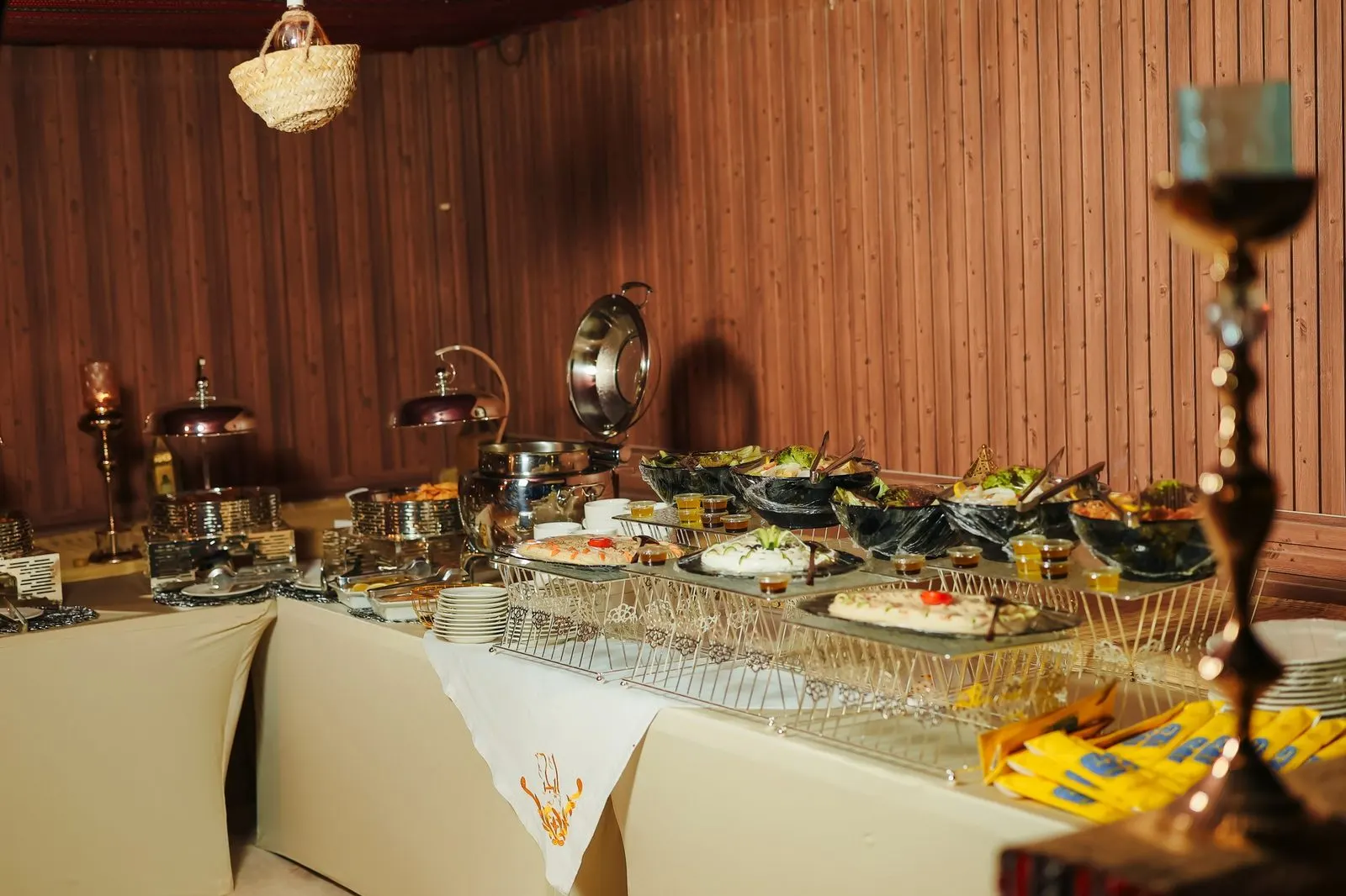 Breakfast spread served at sunrise for overnight glamping guests